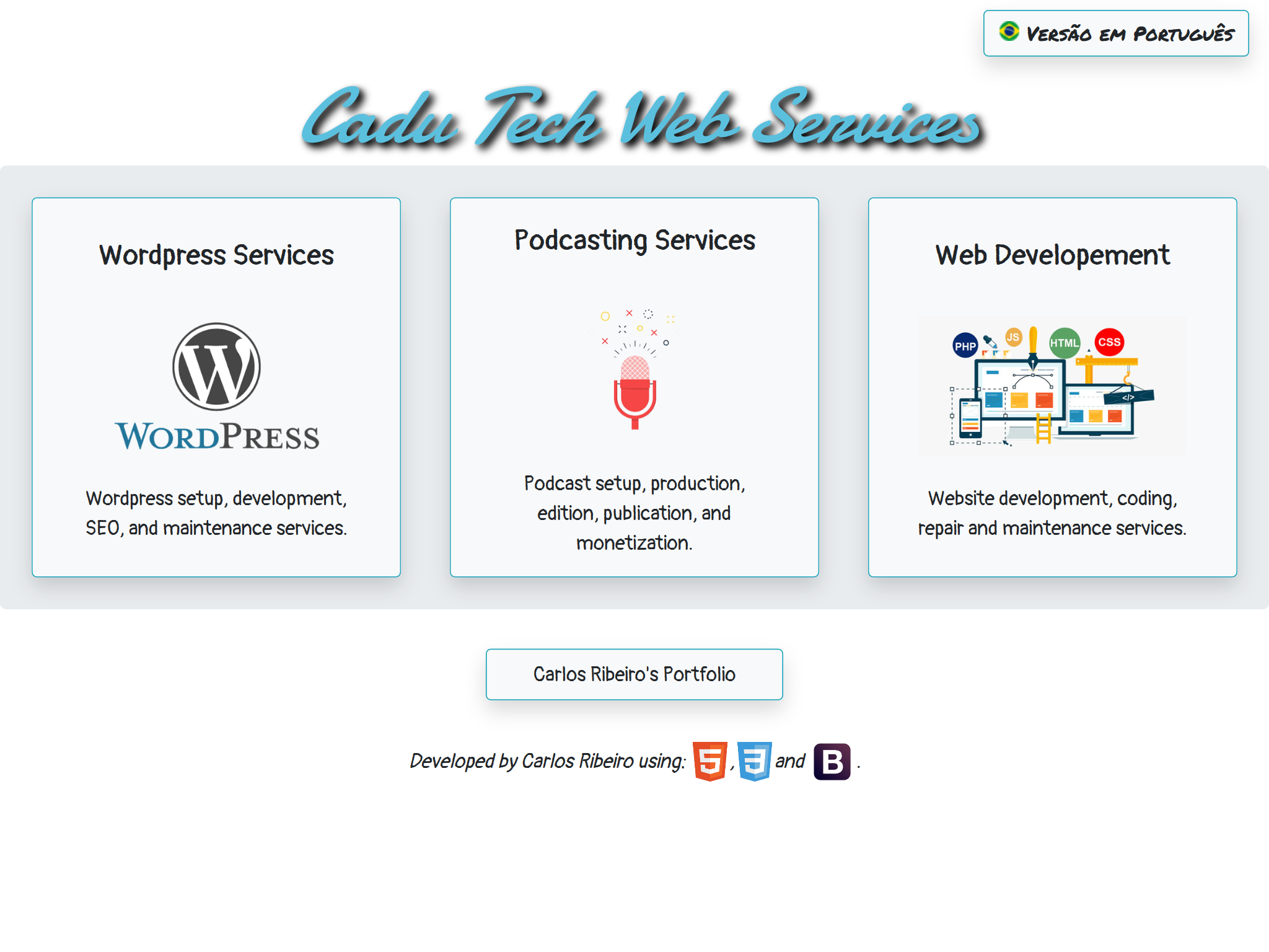 Screenshot of cadutech cv and portfolio website