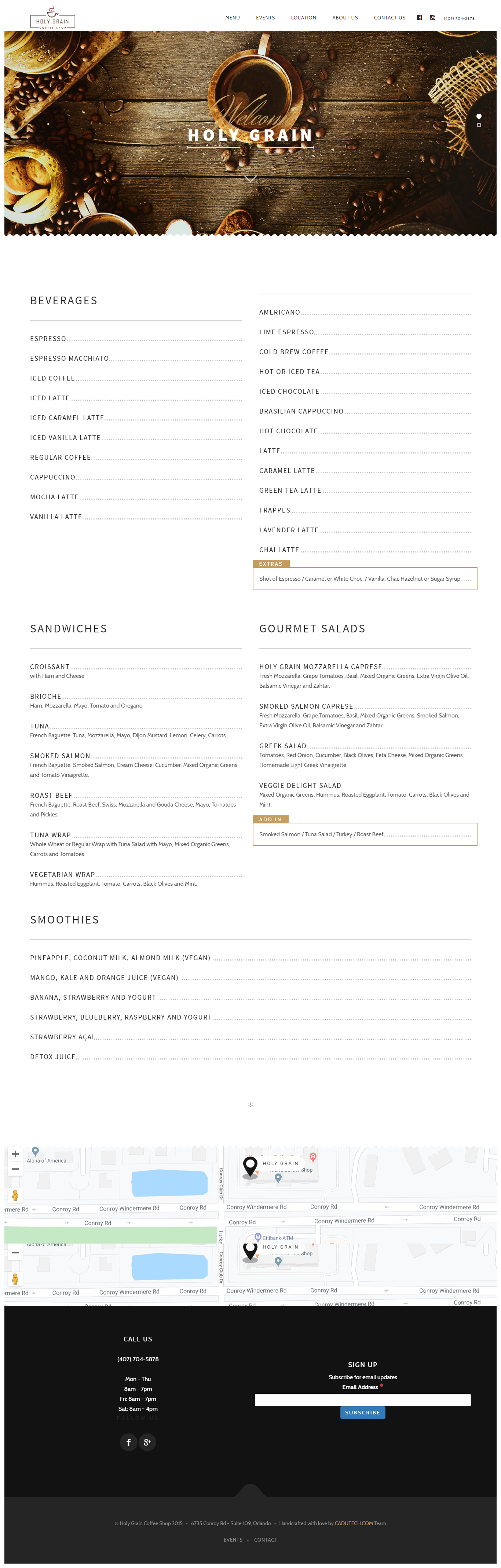 Screenshot of holy grain coffee shop